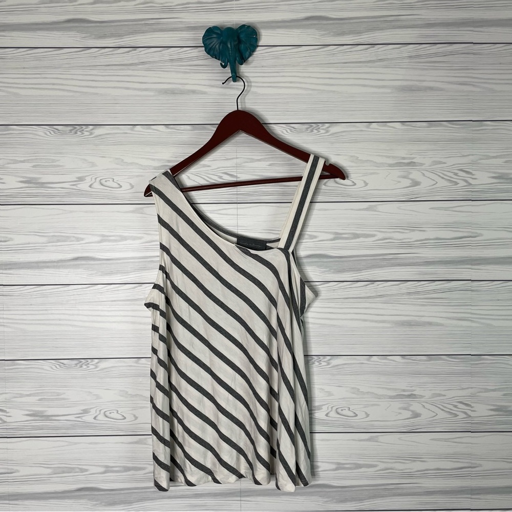 Anthropologie Asymmetrical White and Gray Tank Top